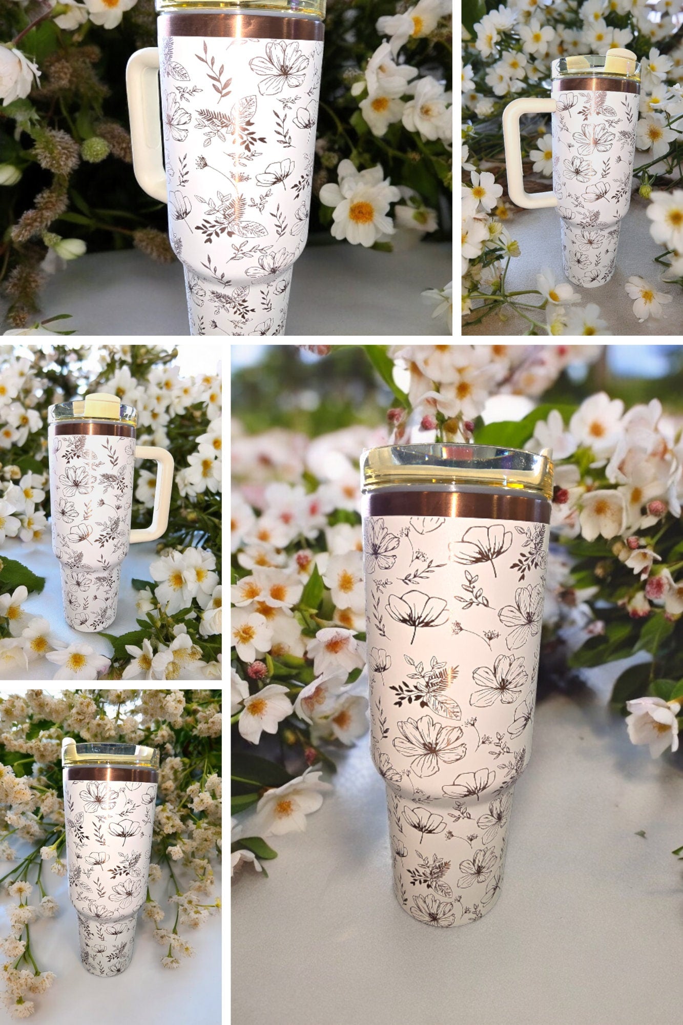 Seamless Flower Pattern Laser Engraved Full Wrap Design 40oz Tumbler