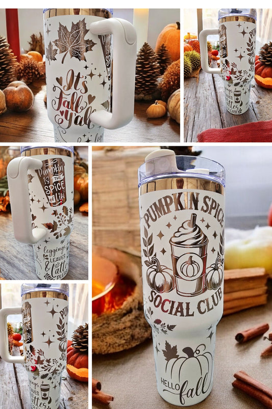 Pumpkin Spice Engraved Full Wrap Design 40oz Tumbler, Digital Download, Seamless SVG For Laser Rotary