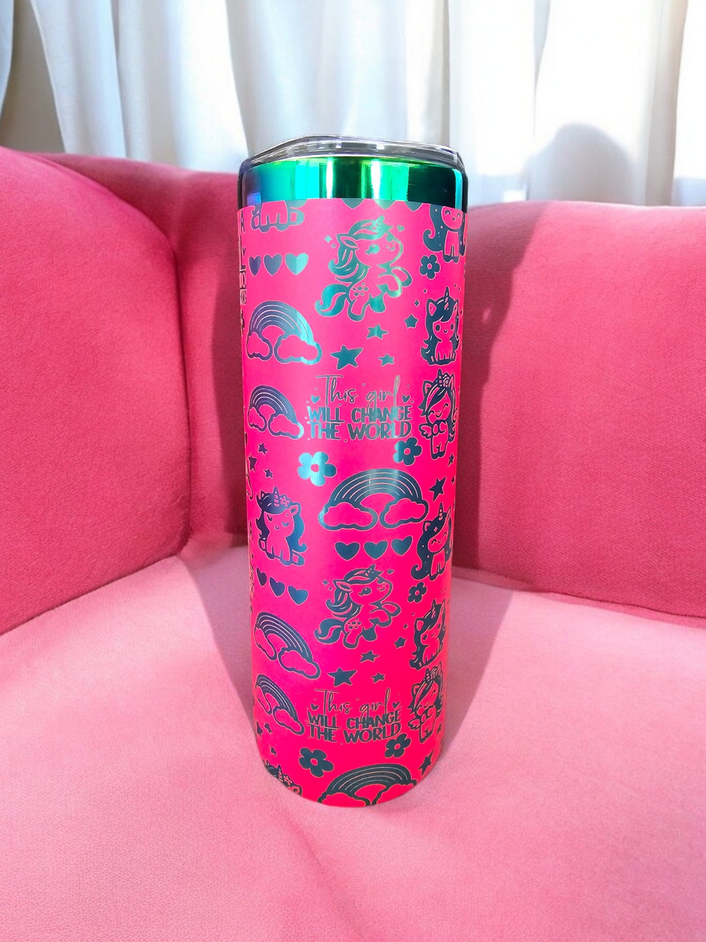 Unicorn, Girl Power Engraved Full Wrap Design 20oz Tumbler