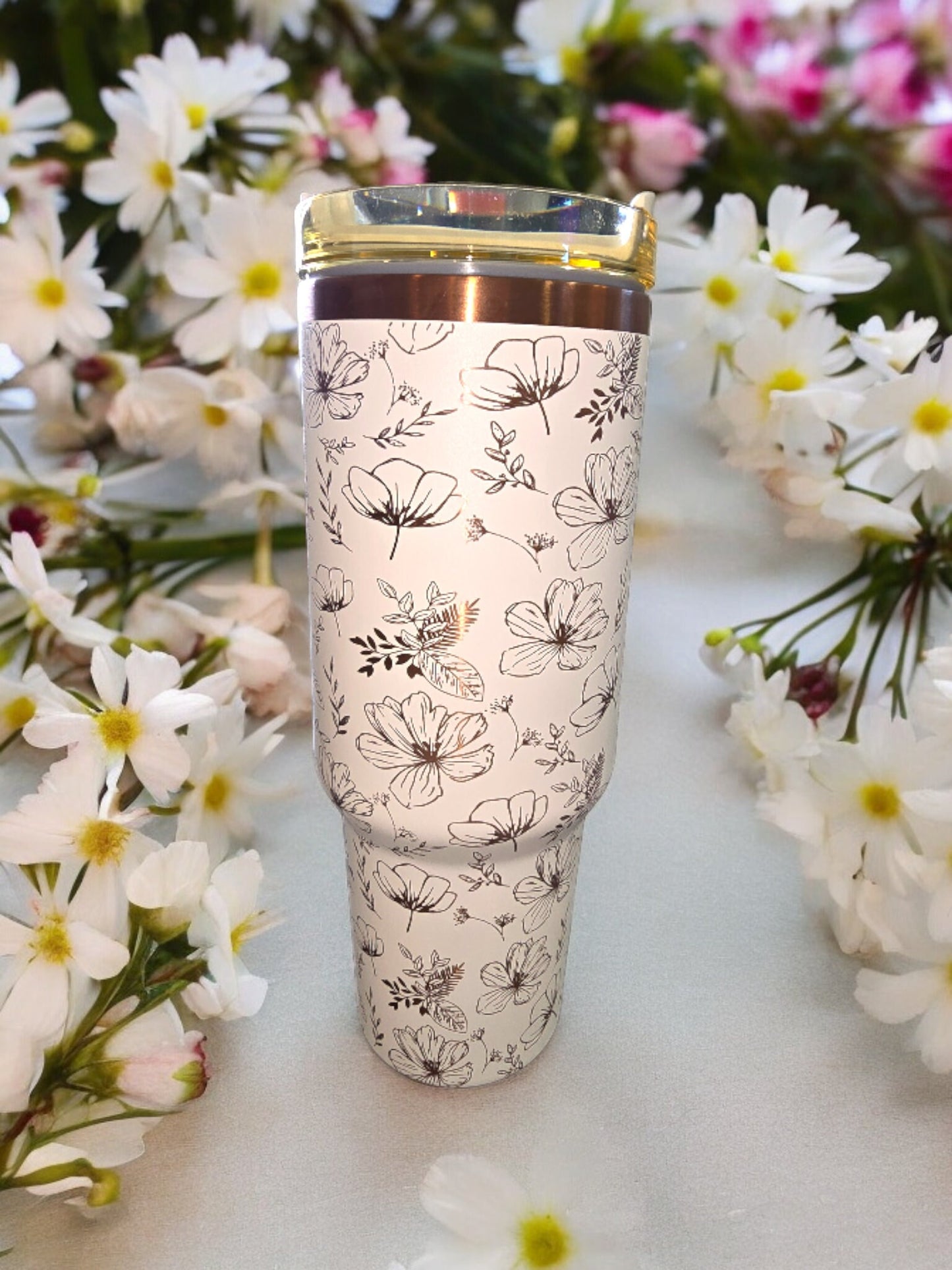 Seamless Flower Pattern Laser Engraved Full Wrap Design 40oz Tumbler