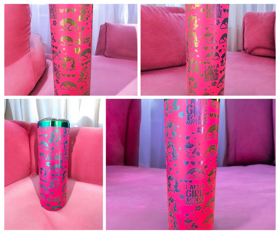 Unicorn, Girl Power Engraved Full Wrap Design 20oz Tumbler