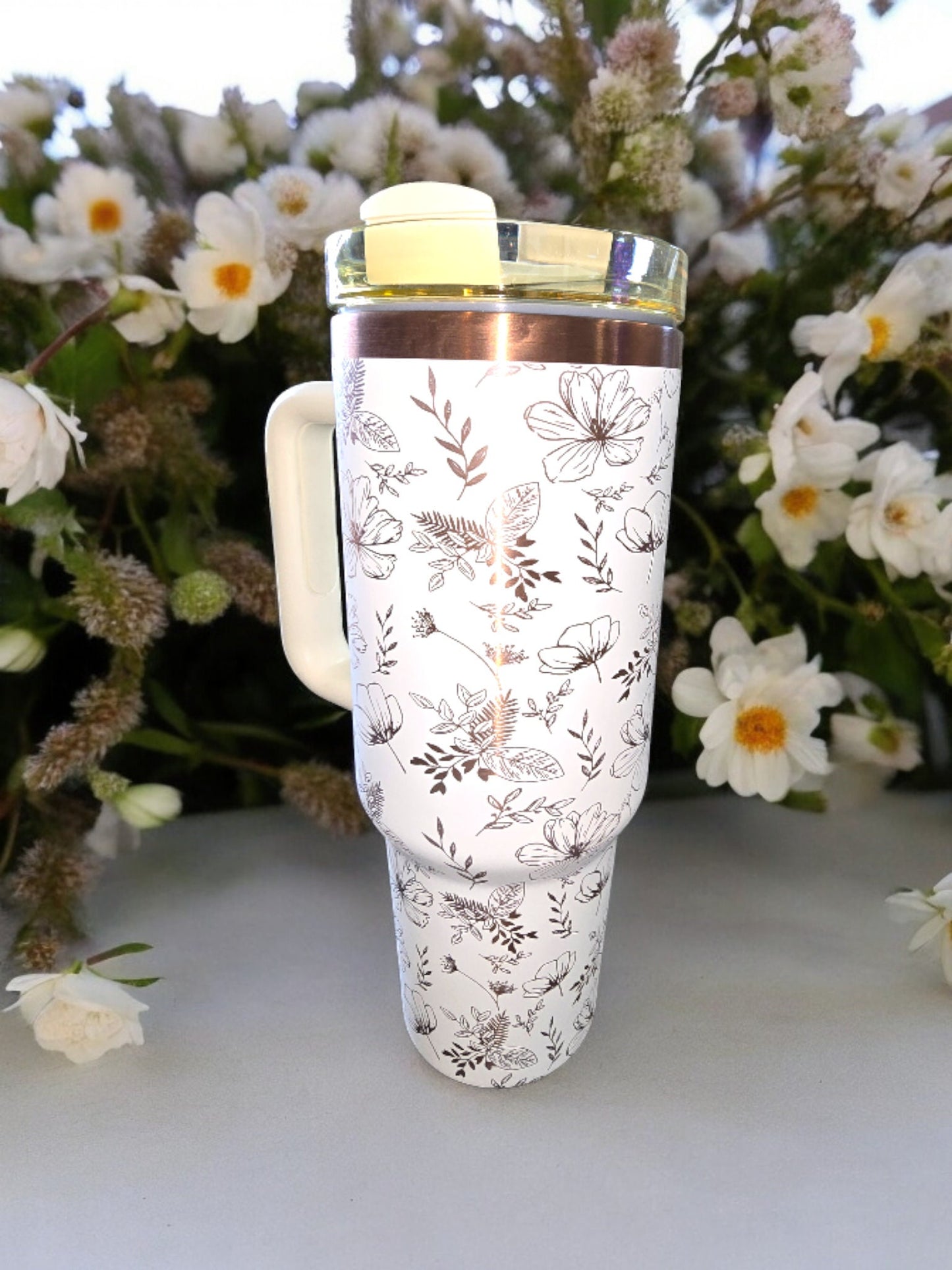 Seamless Flower Pattern Laser Engraved Full Wrap Design 40oz Tumbler