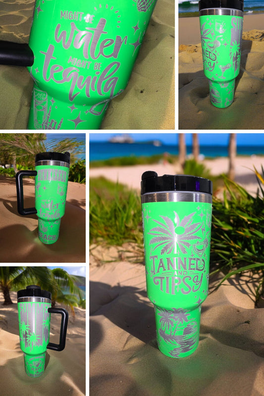 2.0 Tanned and Tipsy Laser Engraved Full Wrap Design 40oz Tumbler