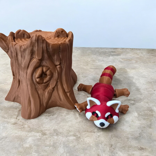 Articulating 3D Printed Red Panda with Stump Hideaway