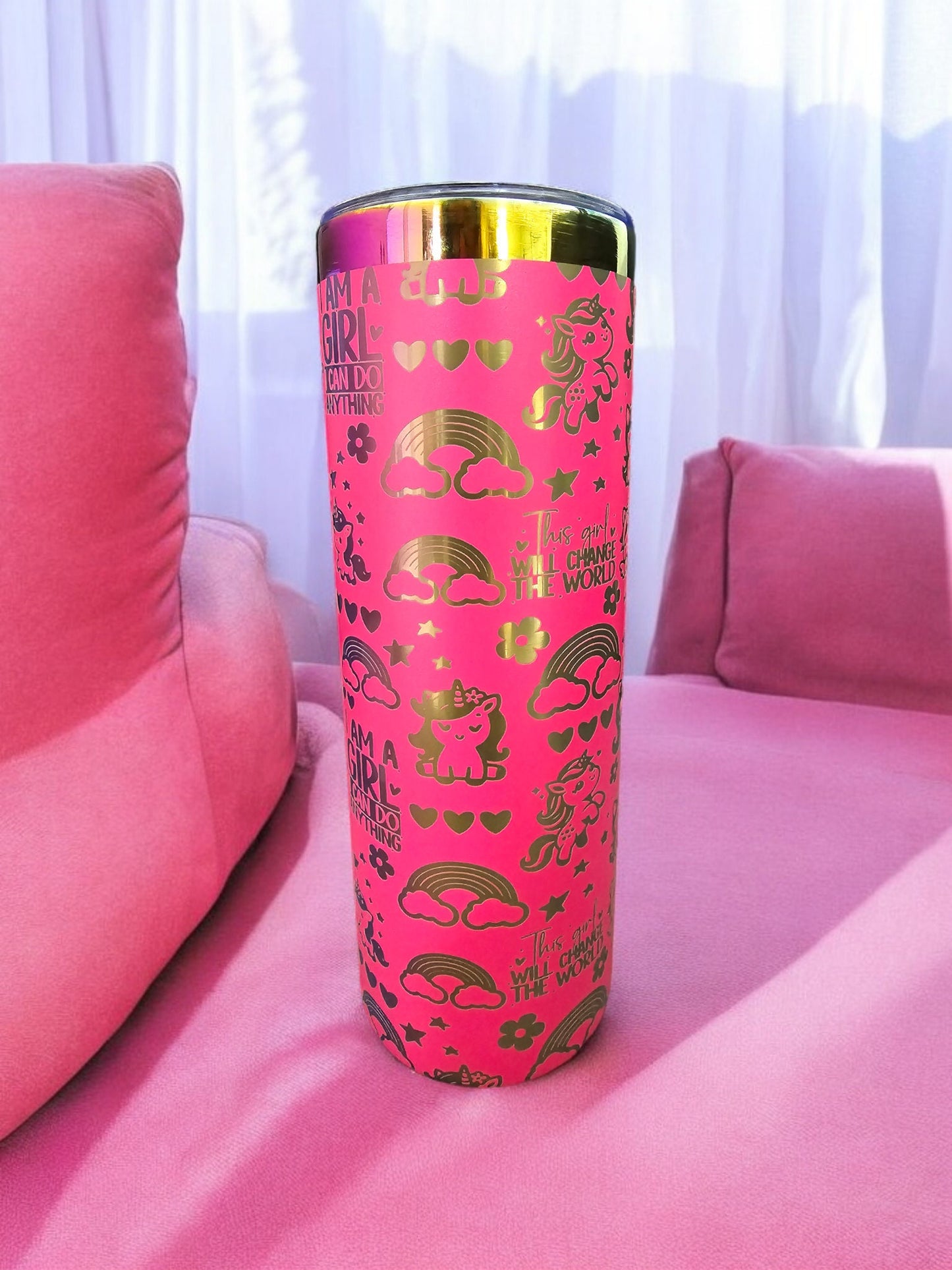 Unicorn, Girl Power Engraved Full Wrap Design 20oz Tumbler