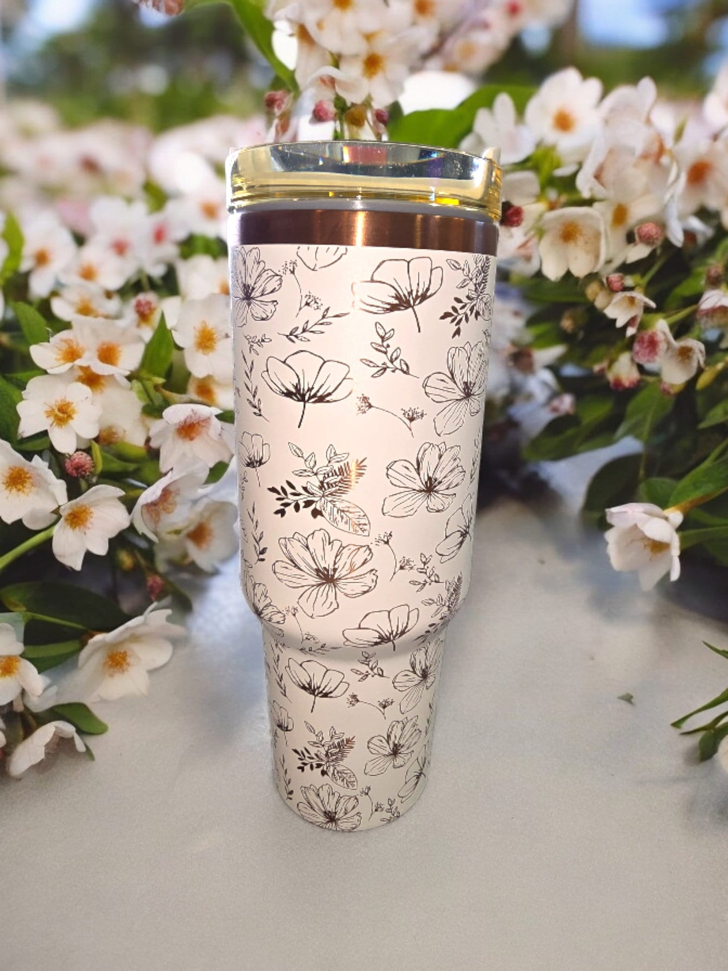 Seamless Flower Pattern Laser Engraved Full Wrap Design 40oz Tumbler