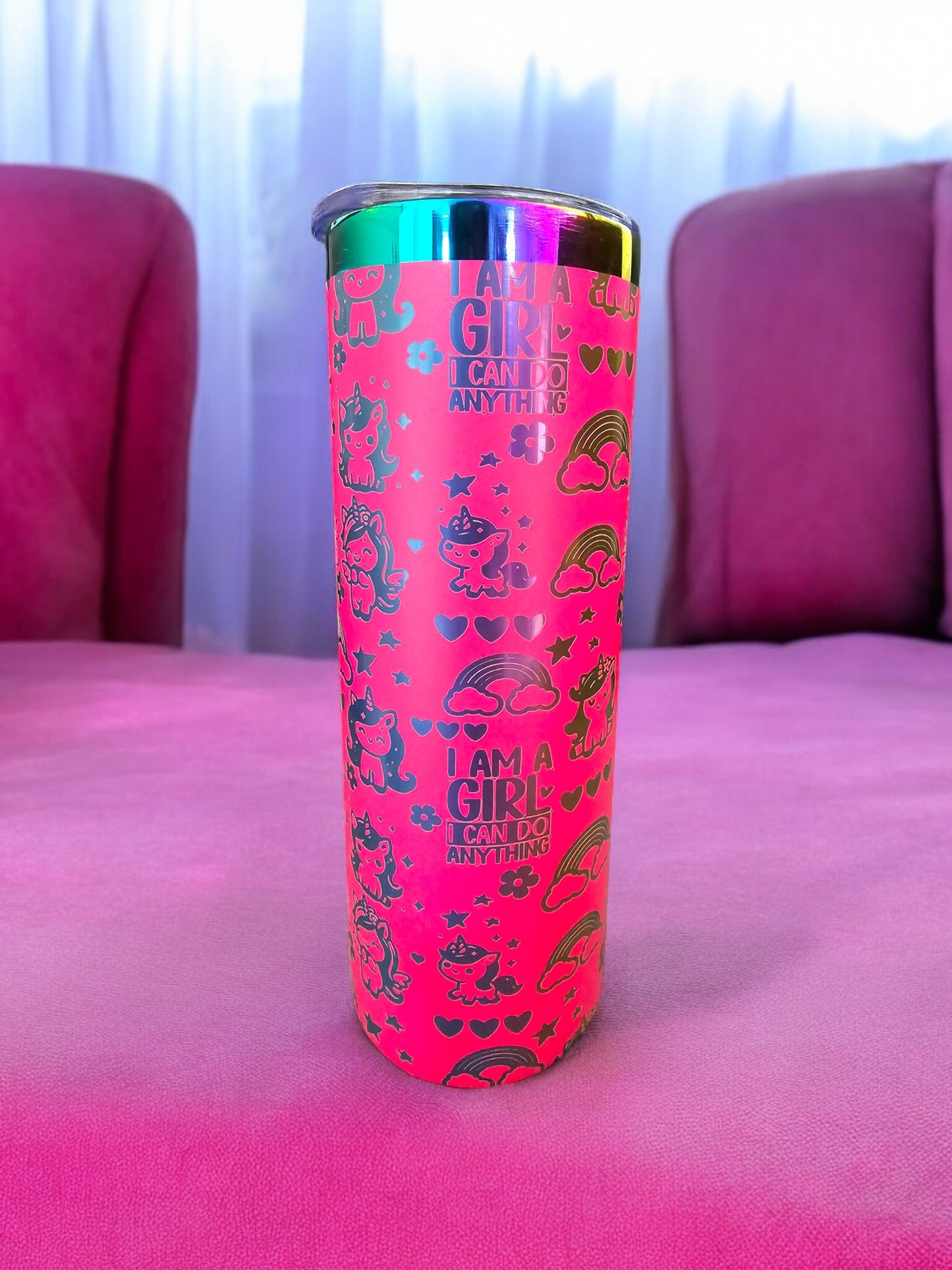 Unicorn, Girl Power Engraved Full Wrap Design 20oz Tumbler