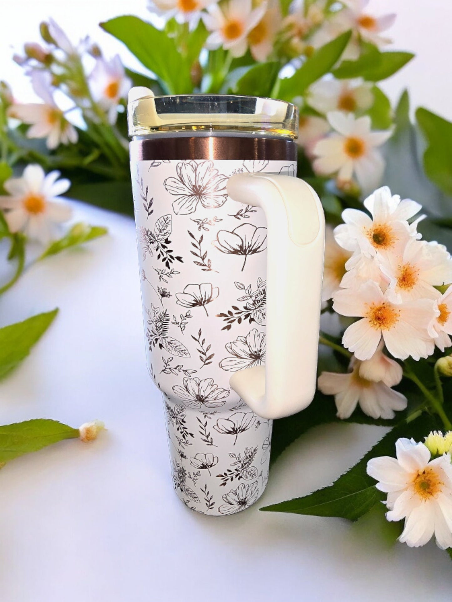 Seamless Flower Pattern Laser Engraved Full Wrap Design 40oz Tumbler