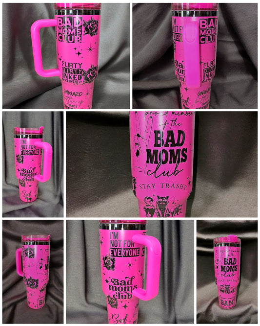 Bad Moms Club Engraved Full Wrap Design 40oz Tumbler, Digital Download, Seamless SVG For Laser Rotary