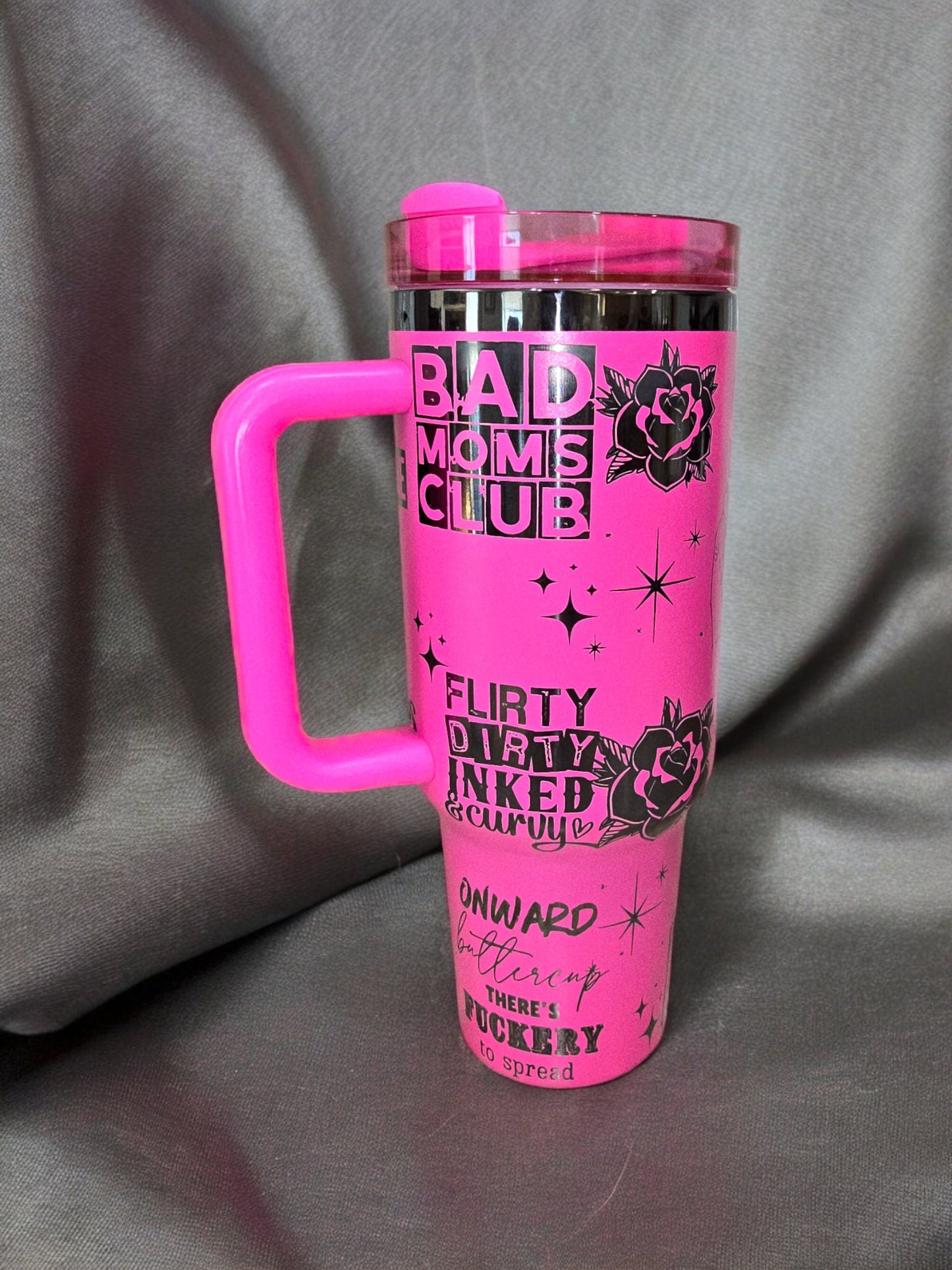 Bad Moms Club Engraved Full Wrap Design 40oz Tumbler, Digital Download, Seamless SVG For Laser Rotary