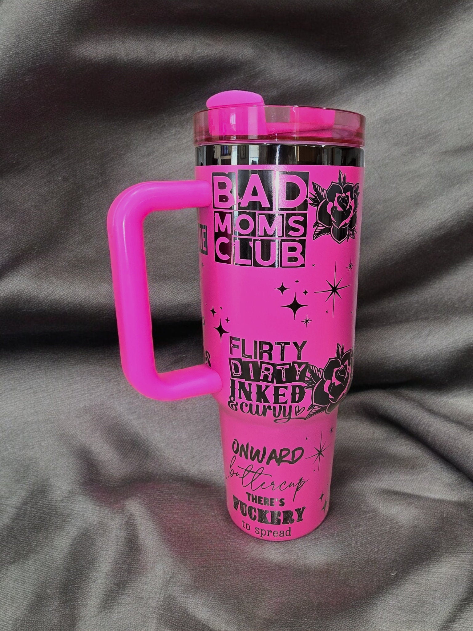 Bad Moms Club Engraved Full Wrap Design 40oz Tumbler, Digital Download, Seamless SVG For Laser Rotary