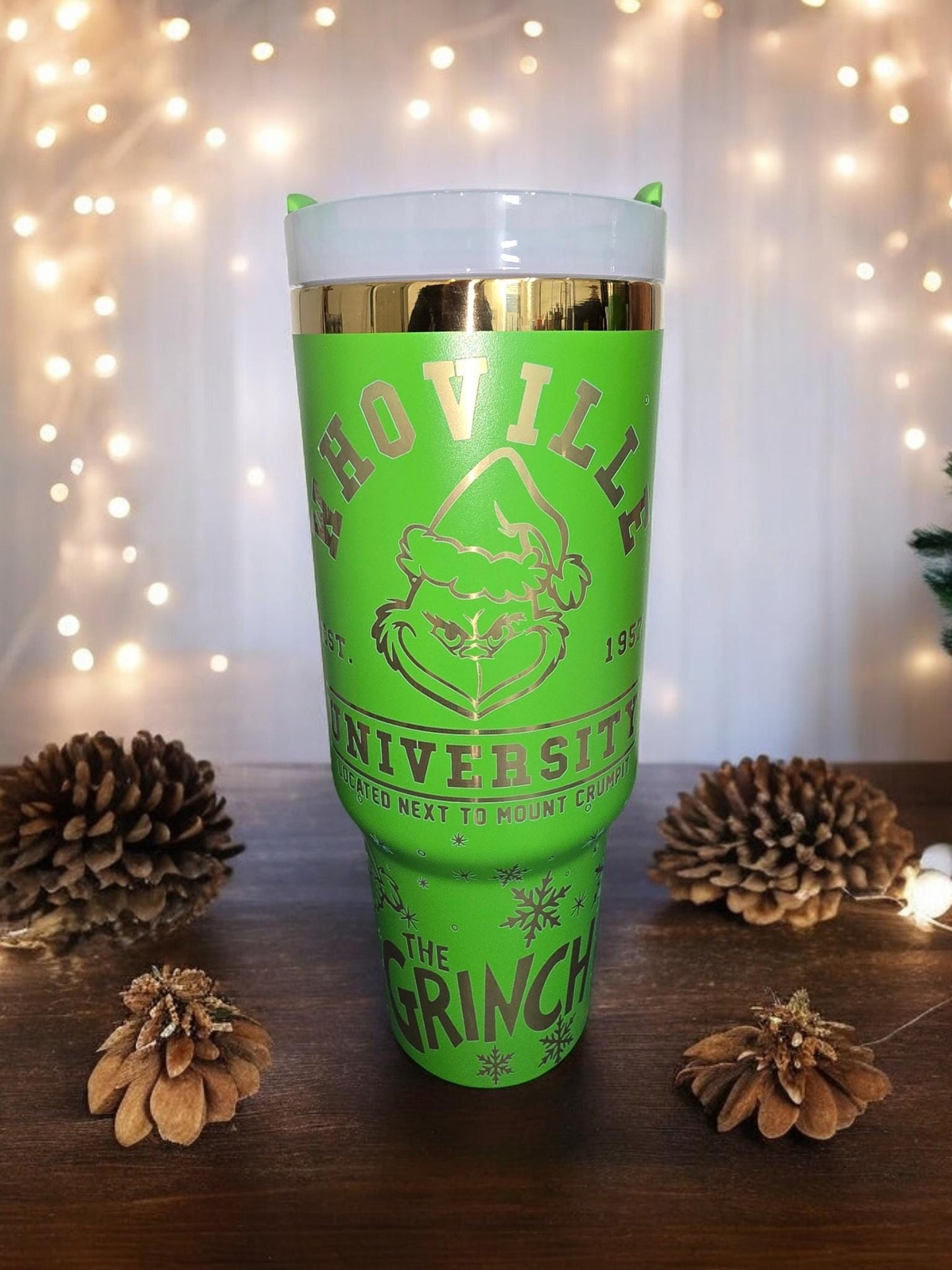 Whoville University Engraved Full Seamless Wrap Design 40oz Tumbler, Digital Download, Seamless SVG and PNG For Laser Rotary