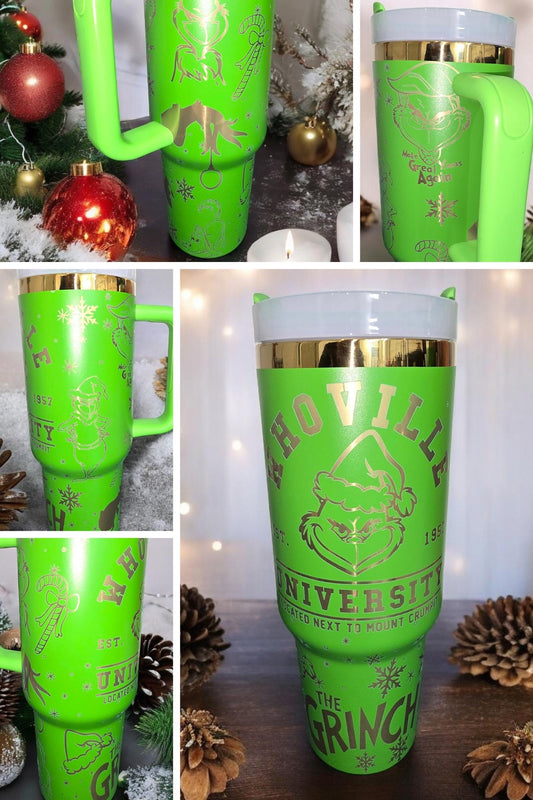 Whoville University Engraved Full Seamless Wrap Design 40oz Tumbler, Digital Download, Seamless SVG and PNG For Laser Rotary