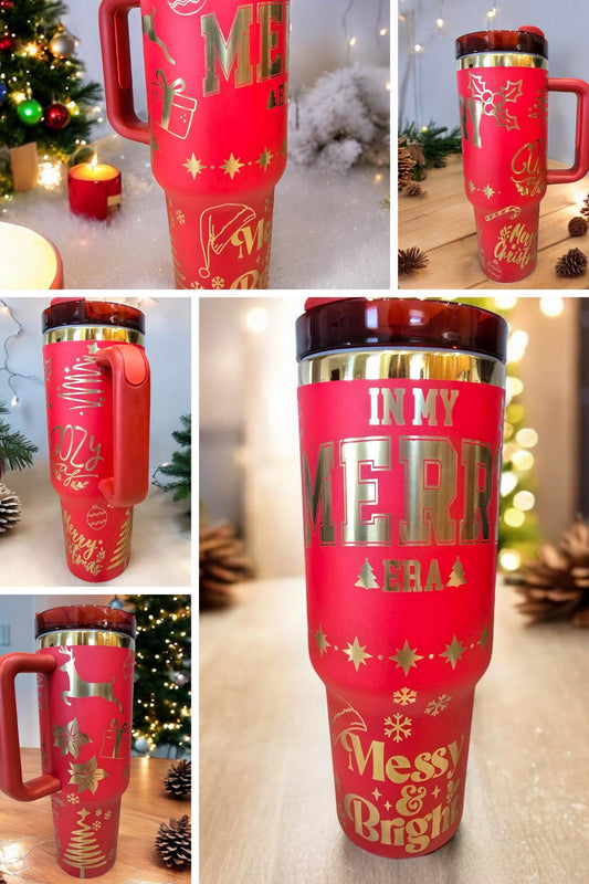 In My Merry Era Engraved Full Seamless Wrap Design 40oz Tumbler, Digital Download, Seamless SVG and PNG For Laser Rotary