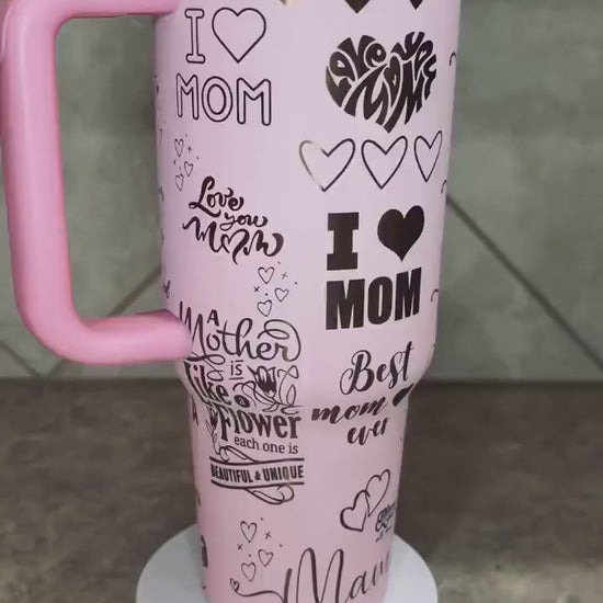 Mom- I love you Laser Engraved Full Wrap Design 40oz Tumbler, Digital Download, Seamless SVG For Laser Rotary