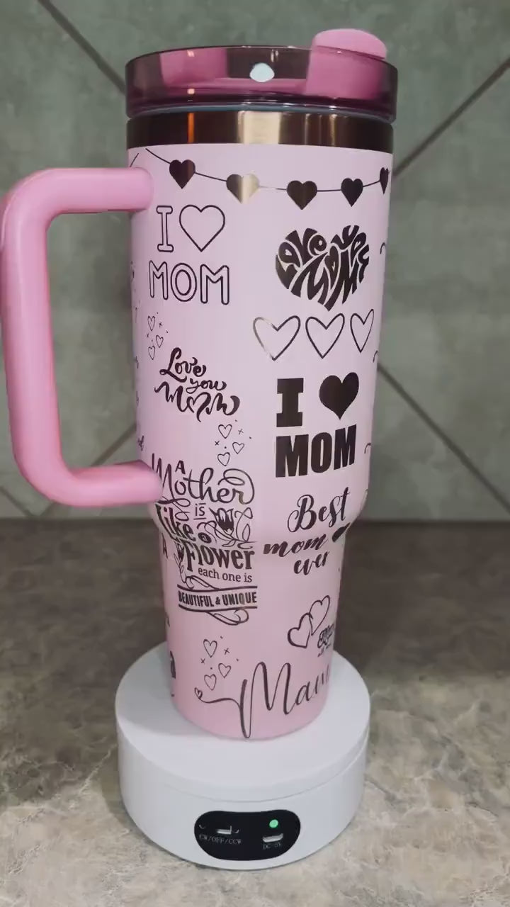 Mom- I love you Laser Engraved Full Wrap Design 40oz Tumbler, Digital Download, Seamless SVG For Laser Rotary