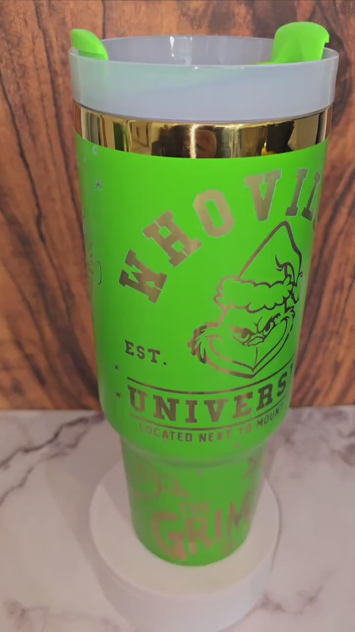 Whoville University Engraved Full Seamless Wrap Design 40oz Tumbler, Digital Download, Seamless SVG and PNG For Laser Rotary