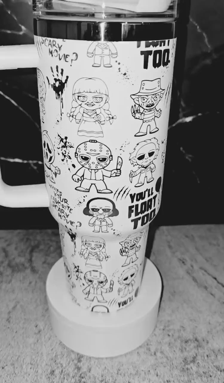 Horror Halloween  Engraved Full Seamless Wrap Design 40oz Tumbler, Digital Download, Seamless SVG For Laser Rotary